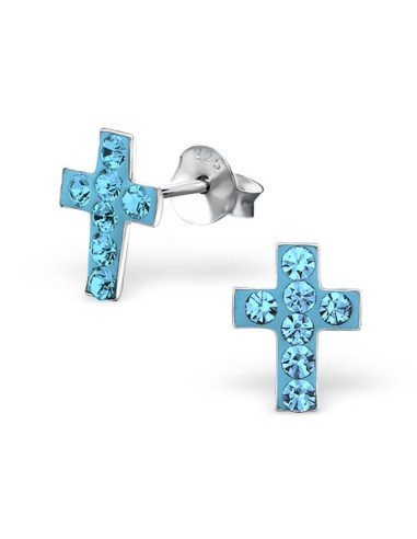 Boucles d'oreilles Croix Bleue - Cristal 