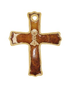 Croix Terre cuite émaillée Calice - Brun