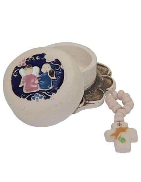 Dizaine Avec sa boite Croix Terre cuite - Naturel et Jaune 