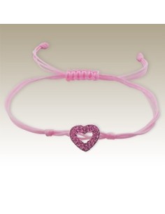 Bracelet Cœur en Cristal - Argent 925 - Cordon Rose 