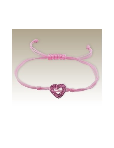 Bracelet Cœur en Cristal - Argent 925 - Cordon Rose 