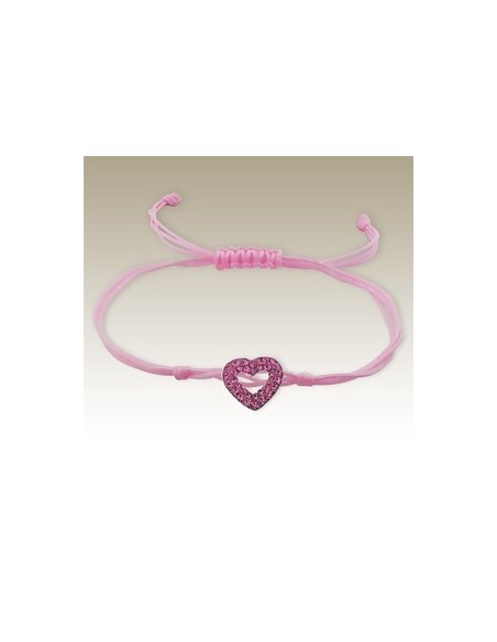Bracelet Cœur en Cristal - Argent 925 - Cordon Rose 