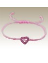 Bracelet Cœur en Cristal - Argent 925 - Cordon Rose 