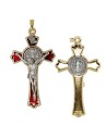 Croix de Saint Benoit dorée - émaillé rouge