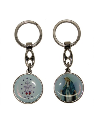 Porte-clés de la Vierge Miraculeuse - Rond bleue