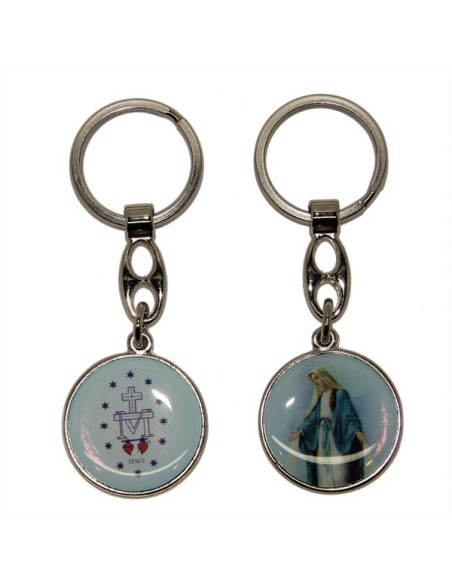 Porte-clés de la Vierge Miraculeuse - Rond bleue