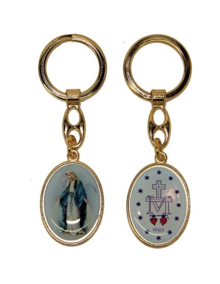 Porte-clés de la Vierge Miraculeuse - oval bleue