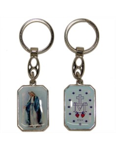 Porte-clés de la Vierge Miraculeuse - Rectangulaire  bleue - doré
