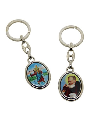 Porte-clés Saint Christophe et Padre Pio 