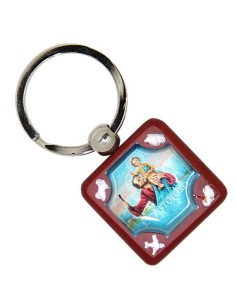 Porte-clés de la Vierge Miraculeuse - ovale bleue - doré