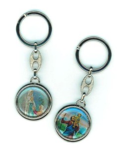 Porte-clés Saint Christophe et Padre Pio  - Rond