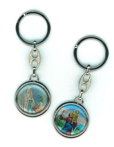 Porte-clés de la Vierge Miraculeuse - Rond bleue