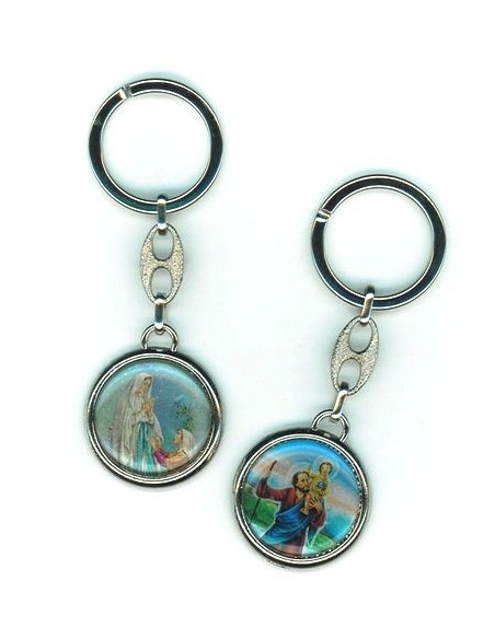 Porte-clés de la Vierge Miraculeuse - Rond bleue