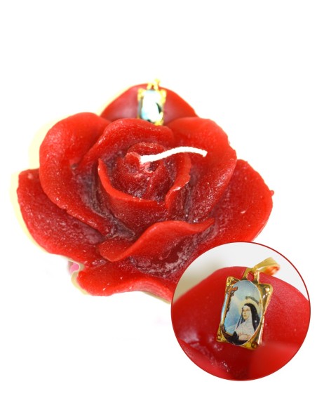 Bougie forme de Rose - Médaille de la Vierge de Medjugorje