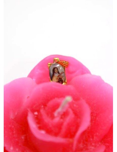 Bougie forme de Rose - Rouge - Médaille de Sainte Rita 