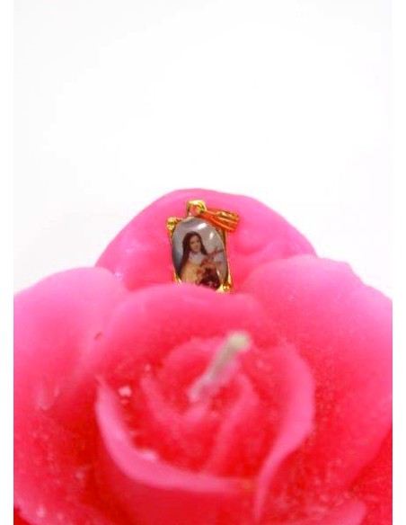 Bougie forme de Rose - Rouge - Médaille de Sainte Rita 