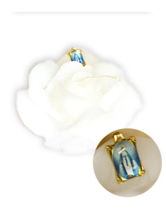 Bougie forme de Rose - Rose - Médaille Ange Protecteur