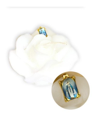Bougie forme de Rose - Rose - Médaille Ange Protecteur