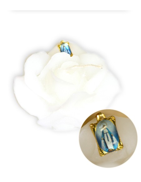 Bougie forme de Rose - Rose - Médaille Ange Protecteur