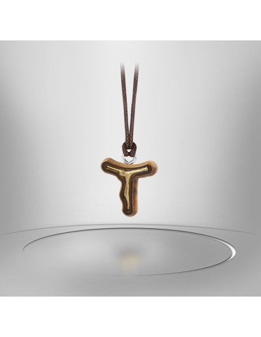 Collier Cordon avec Croix en bois d'olivier - Christ doré