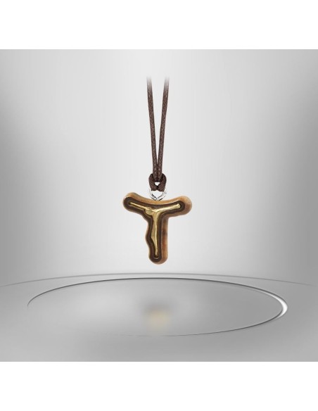 Collier Cordon avec Croix en bois d'olivier - Christ doré