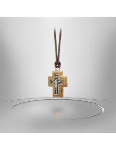 Collier Cordon avec Croix en bois d'olivier - Christ métal Argenté