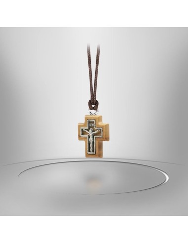 Collier Cordon avec Croix en bois d'olivier - Christ métal Argenté