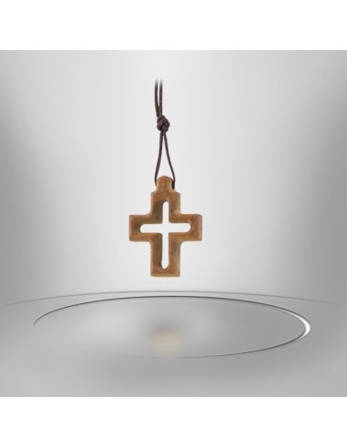 Collier Cordon avec Croix en bois d'olivier - Christ métal Argenté