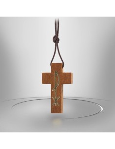 Collier Cordon avec Croix en bois brun - Pax  2