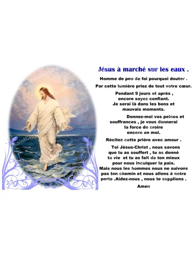 Autocollant bougie de neuvaine avec prière français -  Jésus marche sur les eaux