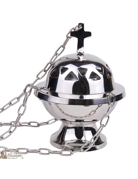 Mass Wierookvat met ketting, zilver metaal.