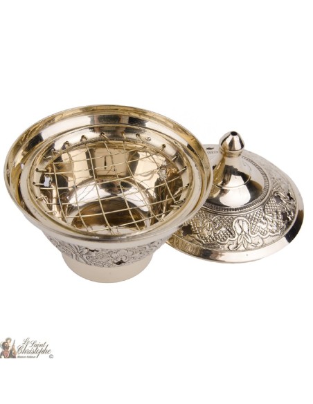 Incensario de cobre tallado flores 