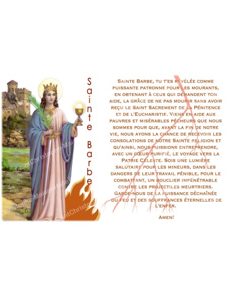 sticker with french prayer - Saint Barbara