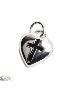 Pendentif Cœur incrusté croix - Argent  