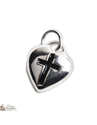 Pendentif Cœur incrusté croix - Argent  