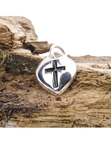 Pendentif Cœur incrusté croix - Argent  