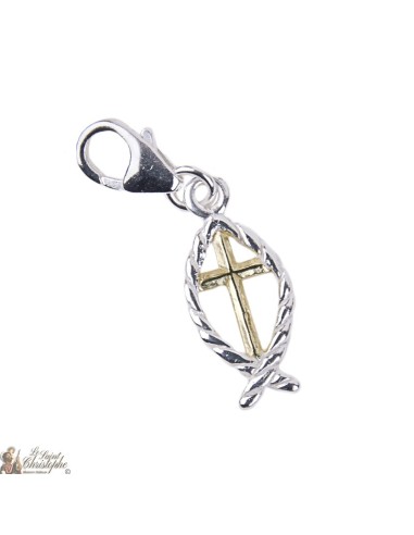 Pendentif Poisson Croix dorée - Argent 925