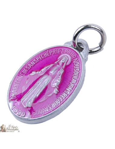 Medalla Virgen Milagrosa - esmalte de color rosa...