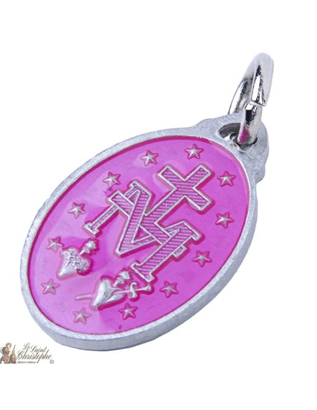 Medalla Virgen Milagrosa - esmalte de color rosa...