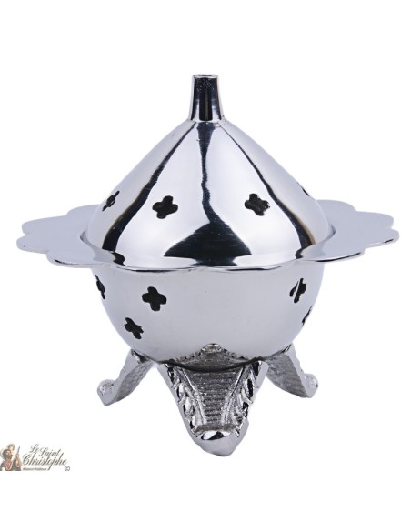 Censer carved flower - silver color metal