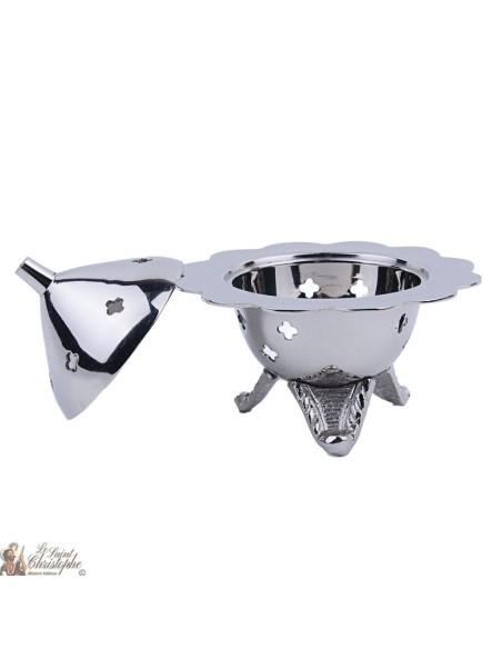 Censer carved flower - silver color metal