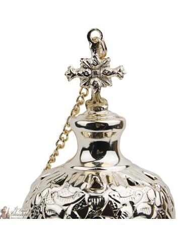 Encensoir doré  sculpté avec croix - Hauteur: 18 cm
