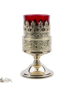 Red candle holder with gold plated base