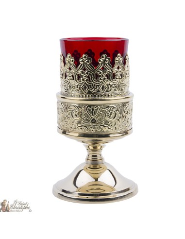 Red candle holder with gold plated base