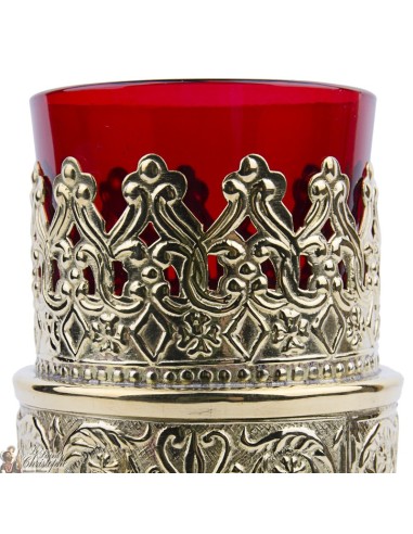 Kerzenständer rot mit goldener Metallbasis 
