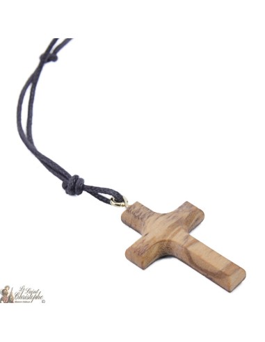 Collier Cordon avec Croix en bois d'olivier - 2 x 3 cm