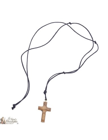 Ketting met koord Kruis in olijfhout - 2 x 3 cm
