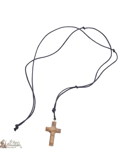 Ketting met koord Kruis in olijfhout - 2 x 3 cm
