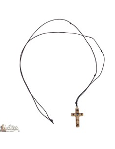 Collier Cordon avec Croix en bois d'olivier - Cœurs  2