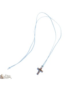 Halskette Schnur mit Holzkreuz - Blau 2